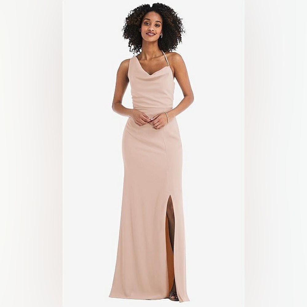 After Six - One-shoulder draped cowl-neck maxi dress in cameo - size 8